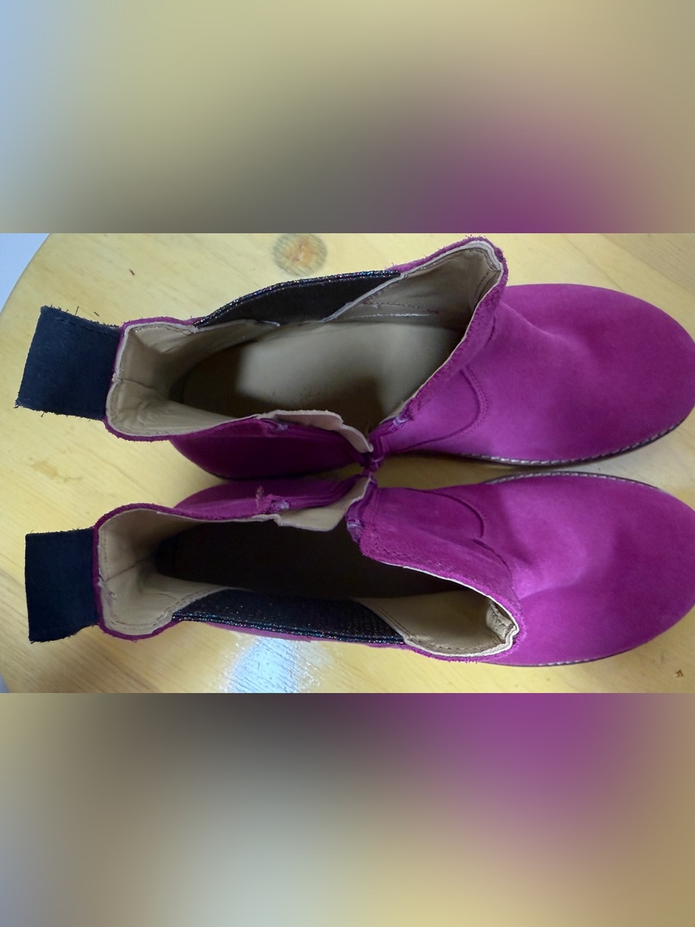 Mini Boden Girls Pink Suede Chelsea Ankle Boots Sparkle Glitter Star Size 35 - Picture 10 of 12